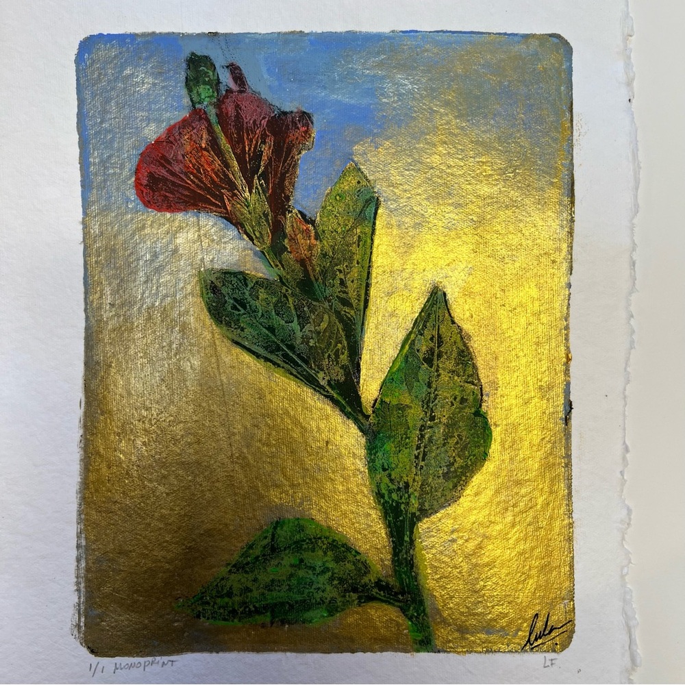 #414 medium hand made rice paper monoprint 10”x12”
